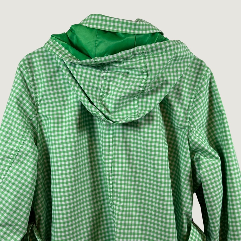 Lands End Green Gingham Hooded Raincoat Trench Belted Plus Size 1X 16W-18W - Picture 13 of 16